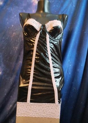 Латексна вінілова фетиш комбінація бебідол з сіткою і мереживом