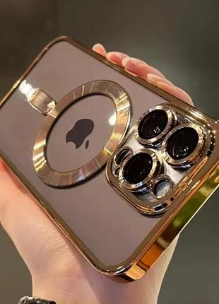 Прозрачный чехол с золотыми вставками на iphone 16 pro