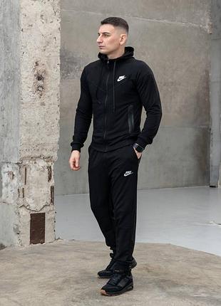 Чоловічий спортивний костюм nike tech осінній найк теч чорний на змійці з капюшоном двонитка + футболка xxl
