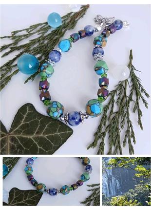 Браслет. с натуральным содалитом. авторские украшения. весенние джунгли.4 фото