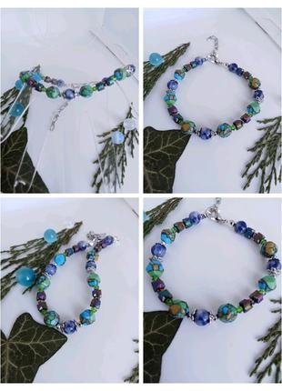 Браслет. с натуральным содалитом. авторские украшения. весенние джунгли.5 фото