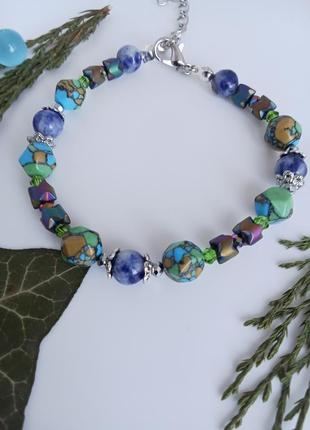 Браслет. с натуральным содалитом. авторские украшения. весенние джунгли.8 фото