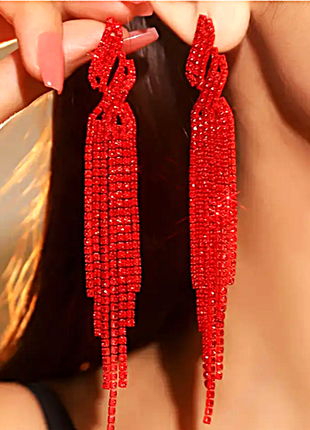 Серьги бижутерия длинные красные стразы