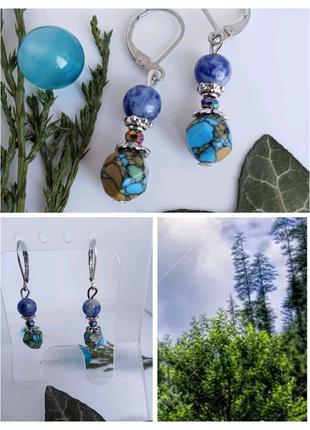 Серьги. с натуральным содалитом. авторские украшения. весенние джунгли.