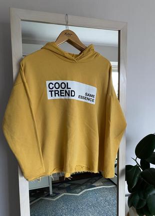 Желтая женская кофта, свитшот, худи с капюшоном