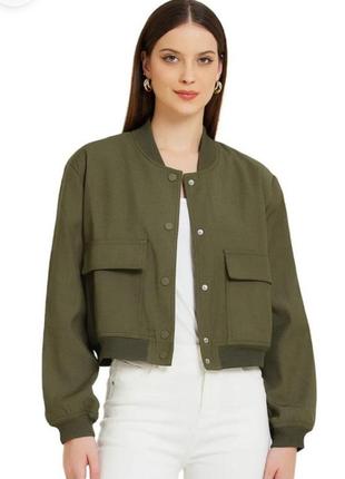 Женский бомбер хаки укороченный размер m