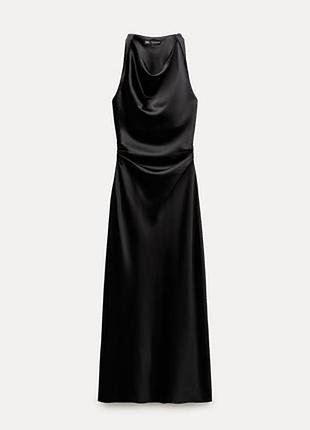 Сукня міді атласна zara xs чорна3 фото