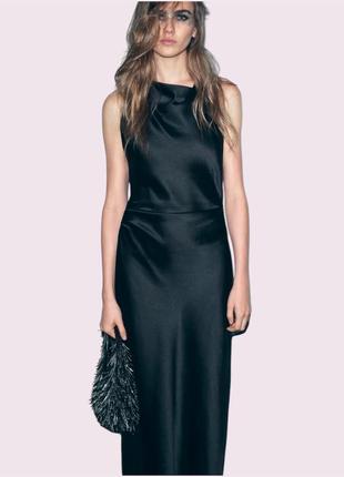 Сукня міді атласна zara xs чорна2 фото