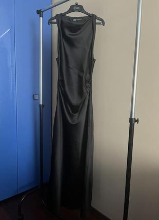 Сукня міді атласна zara xs чорна6 фото