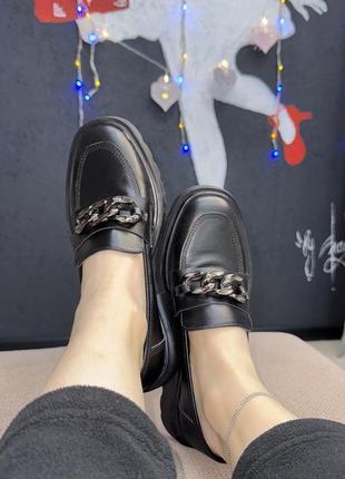 Черные женские кожаные лоферы 👞