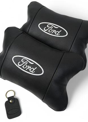 Набор автомобильных подушек 2шт для ford, натуральная кожа, стильные подголовники для удобной поездки