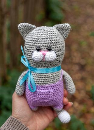 Котик и зайка вязанные мягкие игрушки кот вязаный зайчик