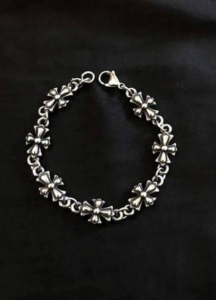 Chrome hearts хром хартс браслет на руку серебряного цвета с крестиками
