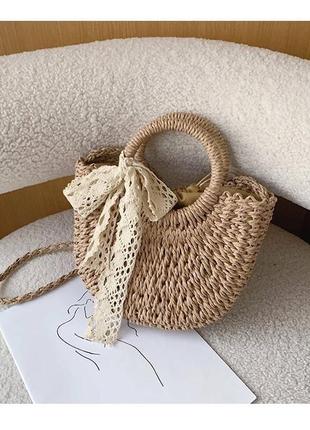 Плетеная женская сумочка из рафии весна лето кроссбоди на длинном ремешке