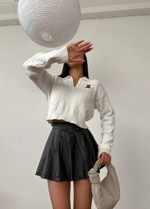 Шорти-спідниця жіночі шорти - спідниця юбка шкіряні з еко шкіри чорні класична базова чорна зі складками