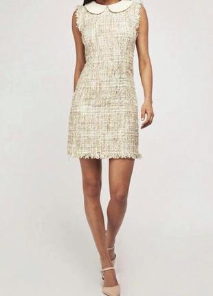 Твідове бежеве жіноче плаття класичне з воротом ivivi