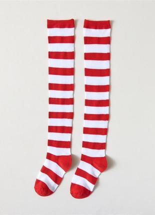 Гольфи червоно-білі заколінки 35-40 довгі шкарпетки смугасті 4197 бавовняні панчохи біло-червоні