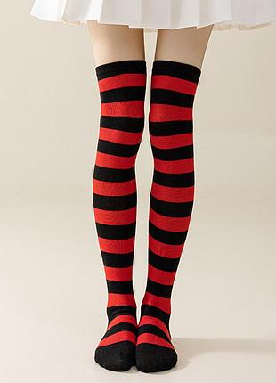 Гольфы красно-черные 35-40 высокие носки в полоску 4164 плотные заколенки черно-красные полоски