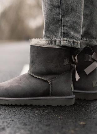 Чоботи ugg mini bailey bow жіночі з бантами сірі