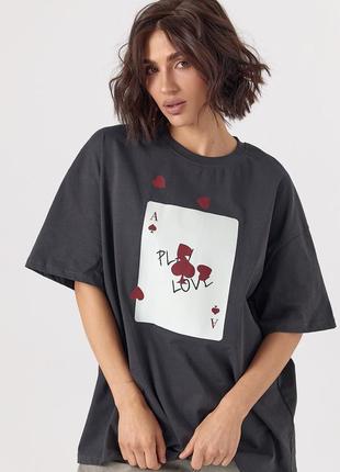 Женская футболка свободного кроя с принтом игральной карты