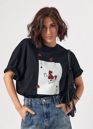 Женская футболка свободного кроя с принтом игральной карты