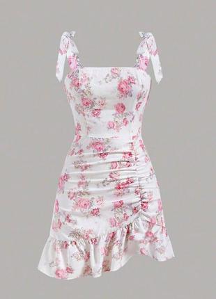 Плаття міні з драпіруванням "shein" з трояндами, eur40-42, l.