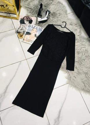 Чёрное платье в рубчик с кружевом zara