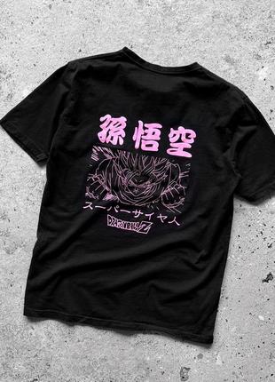 Dragon ball z goku kanji mens black short sleeve t-shirt big print чоловіча, чорна футболка з аніме принтом