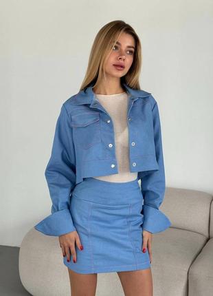 💛 джинсовий костюм, сорочка + спідниця | 234