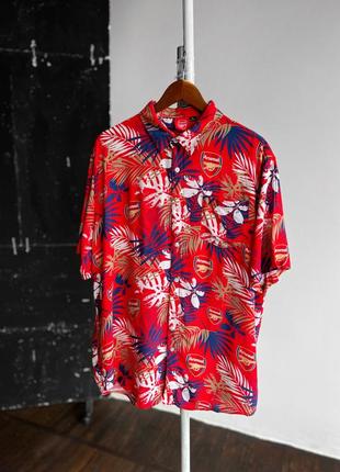Fc arsenal mens floral mutlicolor short sleeve button up shirt чоловіча сорочка з коротким рукавом