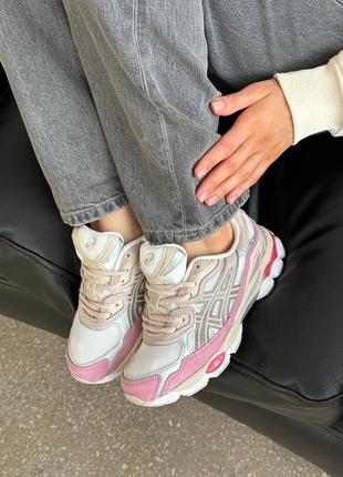 Женские кроссовки asics gel-nyc white pink ассикс белого с розовым цветами
