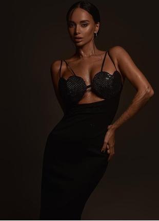 Чорна максі сукня з серцями камні стрази be posh