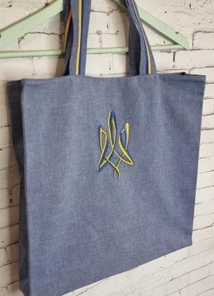 Эко-сумка шопер с вышивкой трезубец