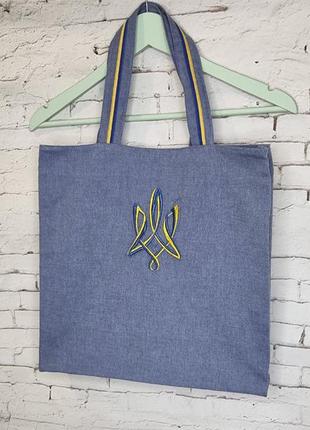 Эко-сумка шопер с вышивкой трезубец