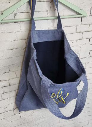 Эко-сумка шопер с вышивкой трезубец