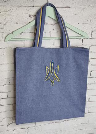 Эко-сумка шопер с вышивкой трезубец