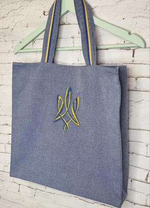 Эко-сумка шопер с вышивкой трезубец