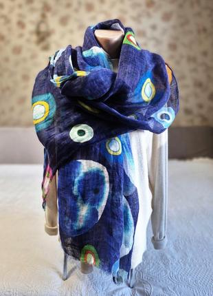 💙🦠💜 лляний легкий шарф палантин шаль у різнокольоровий принт
