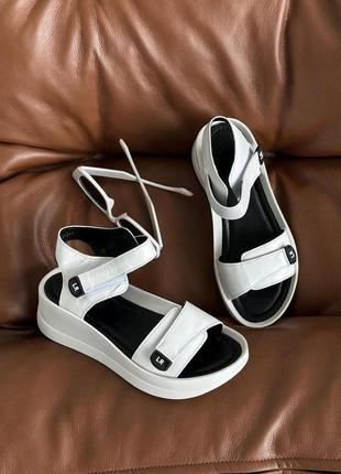 Кожаные женские босоножки белые на платформе высокой танкетке на липучках 36-41 размер