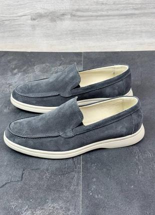 Лофери туфлі чоловічі замшеві сірого кольору, мокасини з натуральної замші 3161