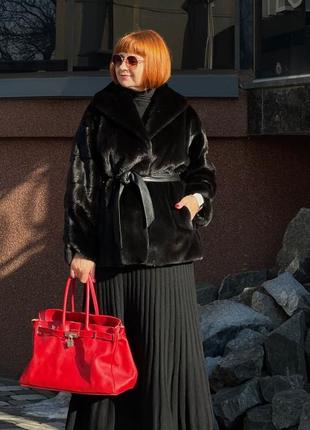 Шуба норкова ego black nafa номерна з поясом автоледі 75 см р.46-48