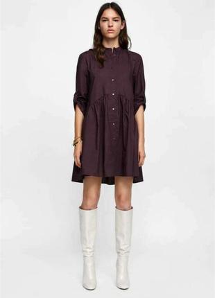 Платье-рубашка короткая zara в новом баклажановом цвете - оригинал, испания! 💜3 фото