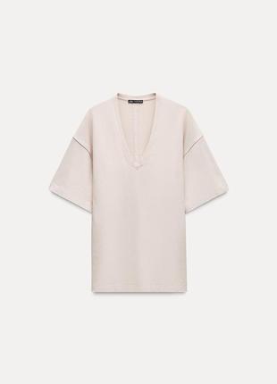 New базовая приталенная футболка с v-образным вырезом zara плотная качественная футболка зара
