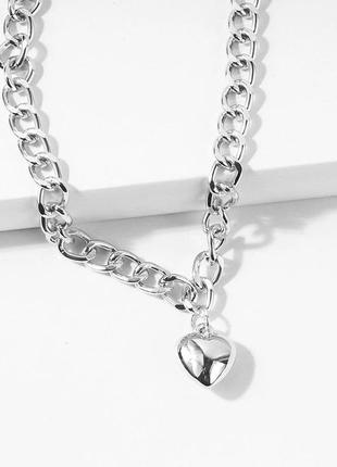 Большая цепь чокер с подвеской сердце серебро, ожерелье чокер сердечко5 фото