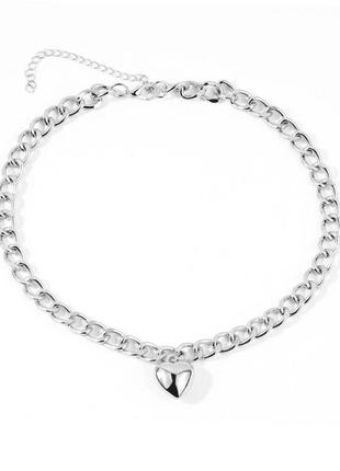 Большая цепь чокер с подвеской сердце серебро, ожерелье чокер сердечко4 фото