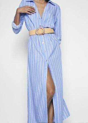 Платье- рубашка миди с льном от zara3 фото
