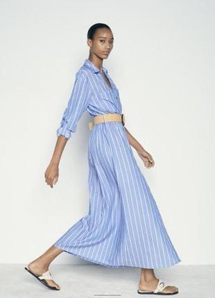 Платье- рубашка миди с льном от zara2 фото