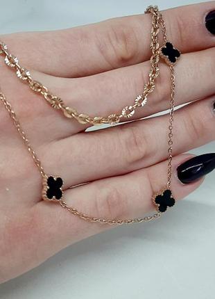 Подвеска клевер, двойная, медсталь, позолота, колье, позолоченное