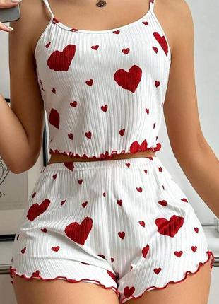Піжама комплект для дому сет топ і шорти білий в сердечка ❤❤❤ новий