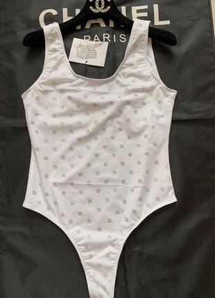 Купальник слитный alexander wang белый со стразами